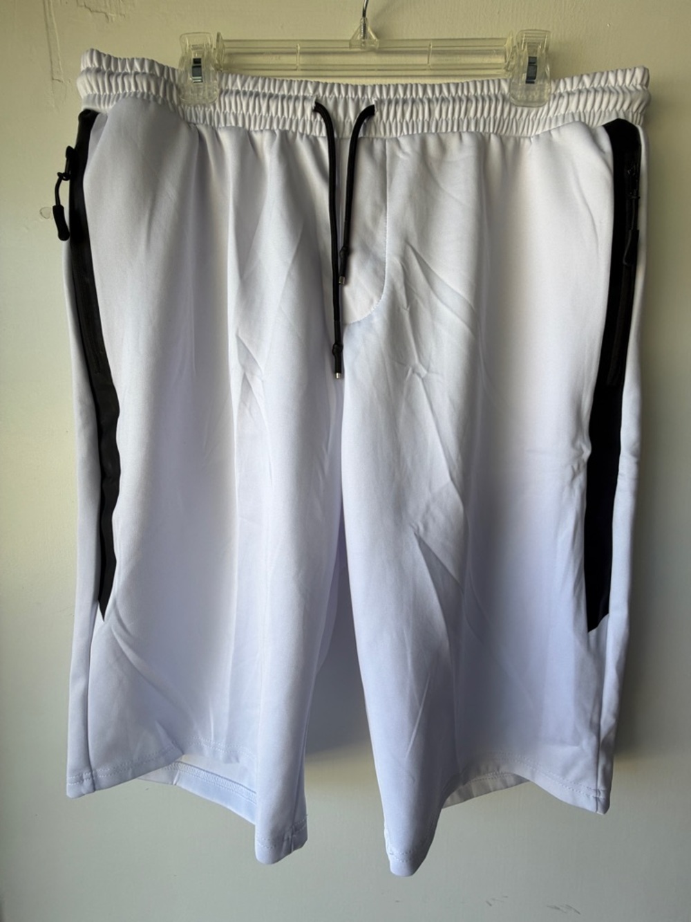 Men's White Athletic Shorts with Black Zip Trim